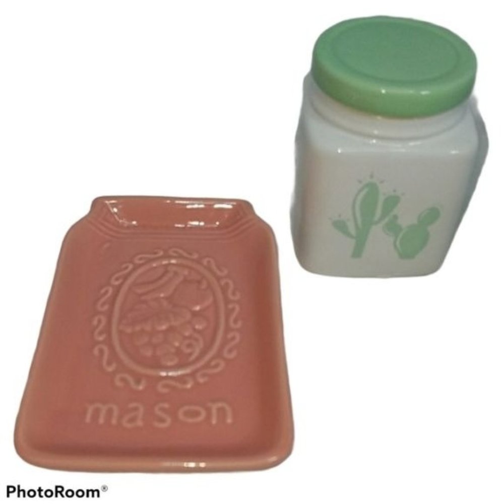 Decorative Jar Dish Soap Jewelry Mason Cactus New